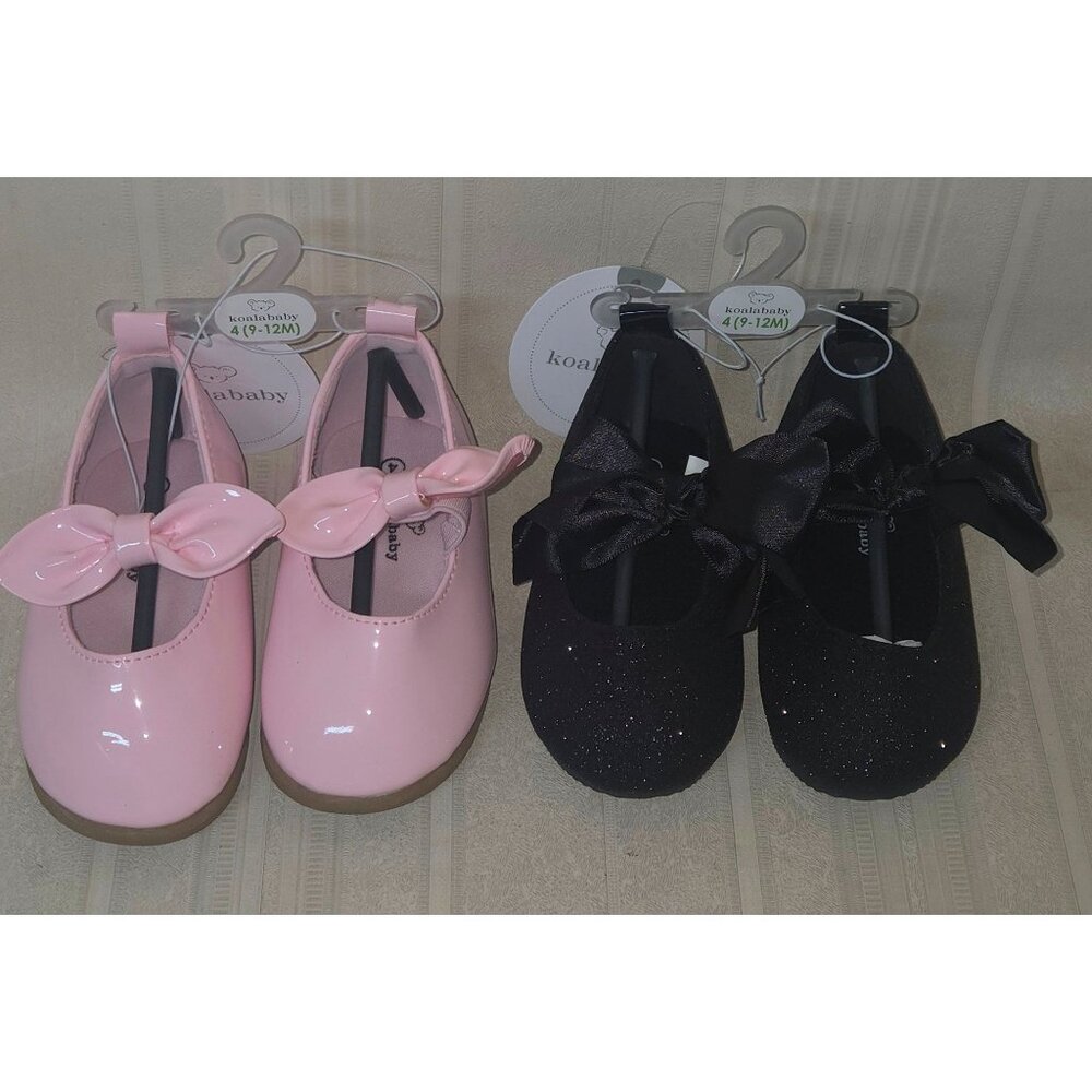Koala Baby Pink & Black Sparkle Bow Mary Jane Shoes Infant Baby Size 4 NEW 2 PAI
